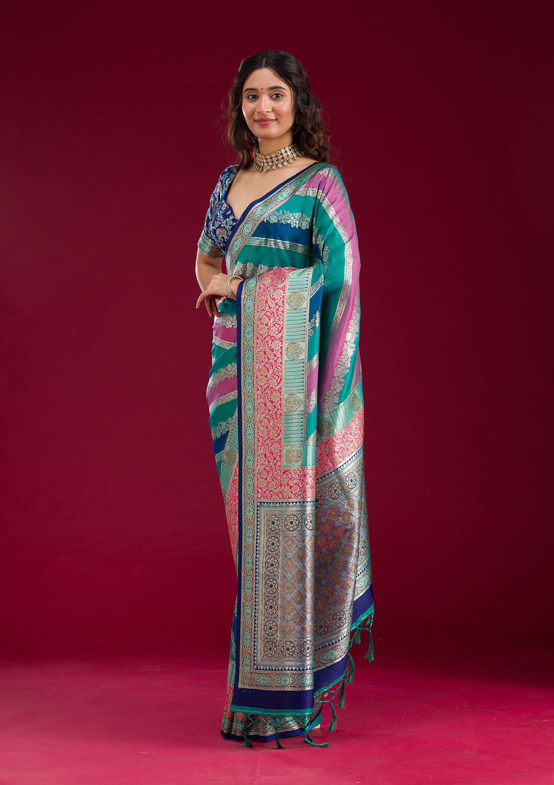 Royal Blue Swarovski Raw Silk Saree