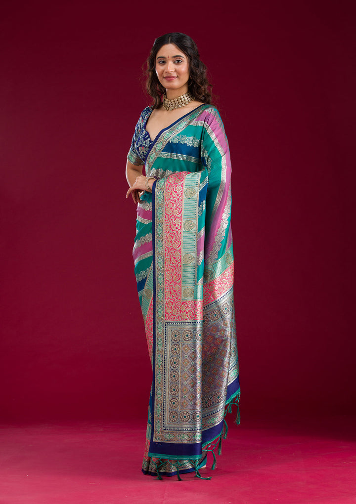 Royal Blue Swarovski Raw Silk Saree