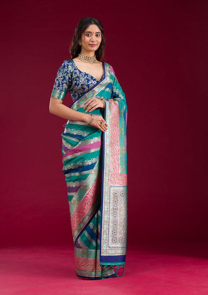 Royal Blue Swarovski Raw Silk Saree