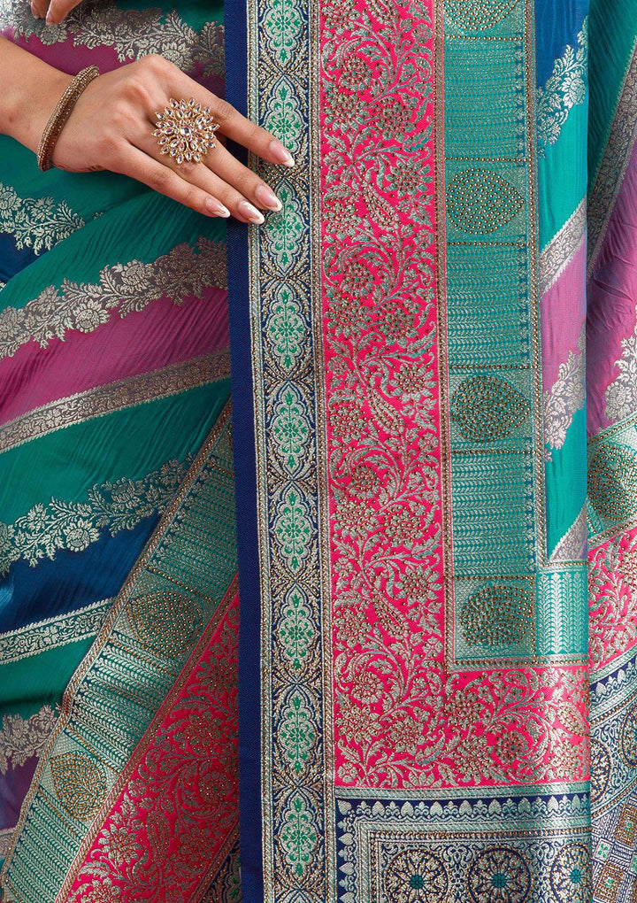 Royal Blue Swarovski Raw Silk Saree