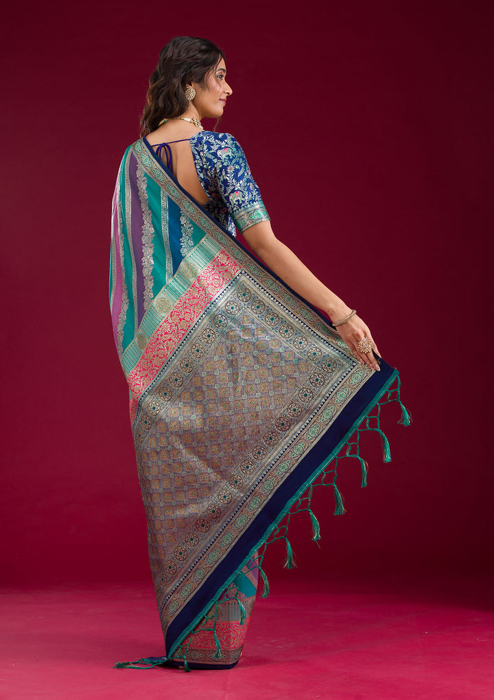 Royal Blue Swarovski Raw Silk Saree