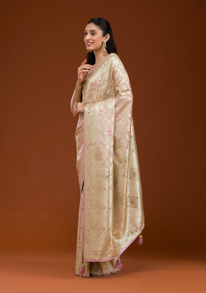 Lavender Swarovski Raw Silk Saree