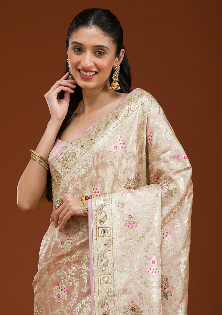 Lavender Swarovski Raw Silk Saree