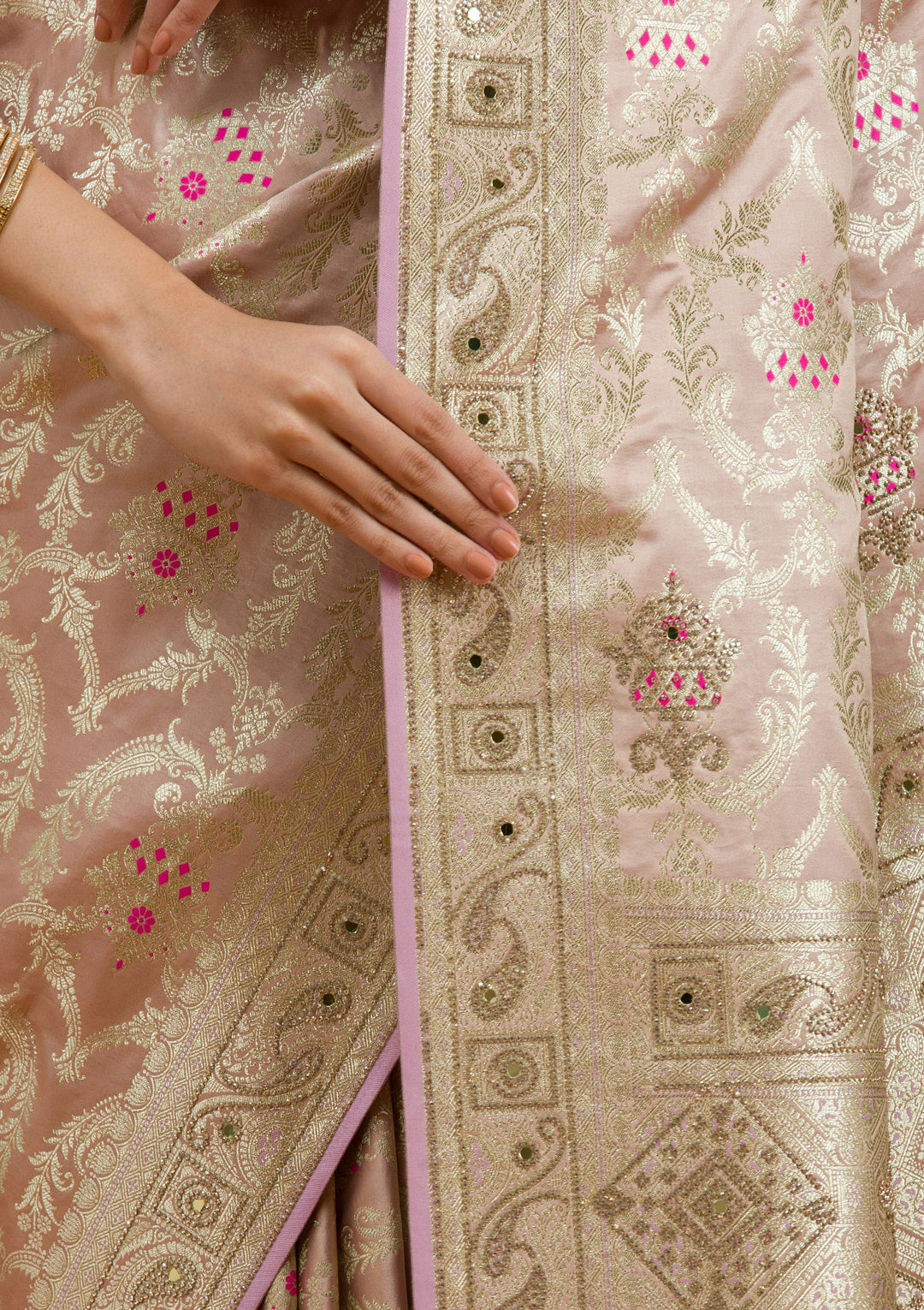 Lavender Swarovski Raw Silk Saree