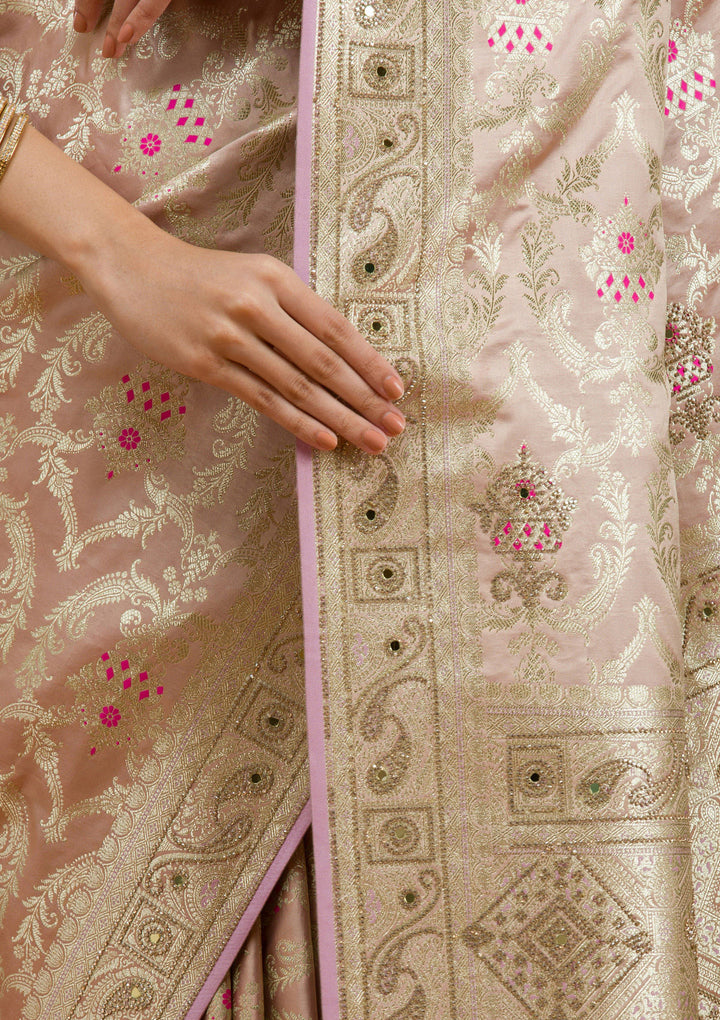 Lavender Swarovski Raw Silk Saree