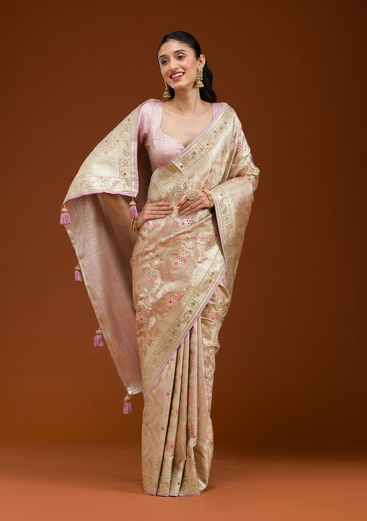 Lavender Swarovski Raw Silk Saree