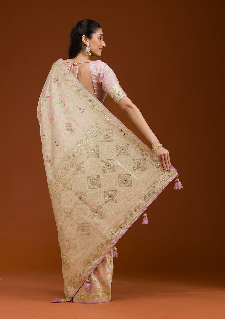 Lavender Swarovski Raw Silk Saree