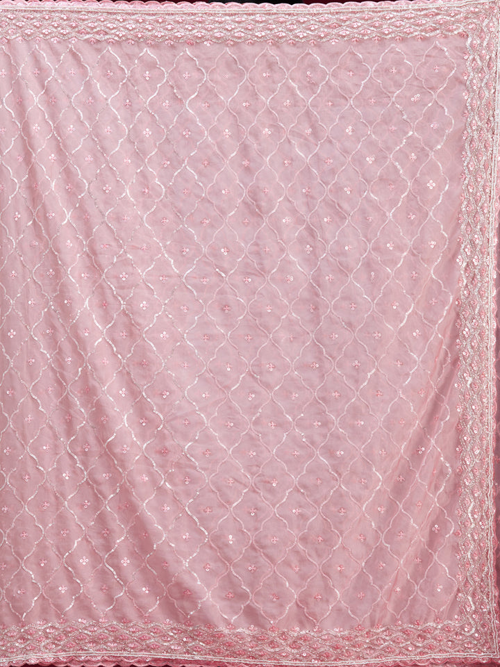 Pink Sequins Tissue Saree