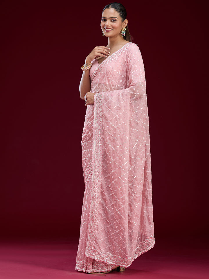 Pink Sequins Tissue Saree