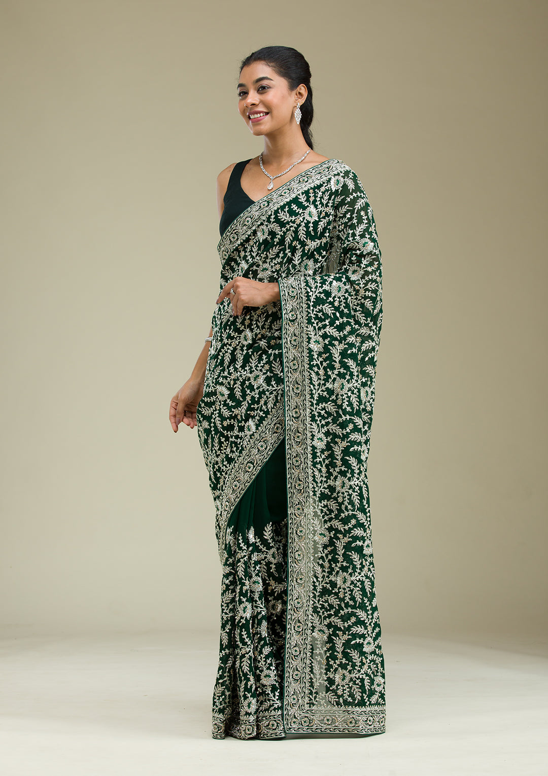 Green Zariwork Georgette Saree