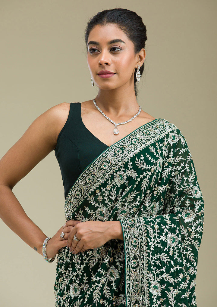 Green Zariwork Georgette Saree