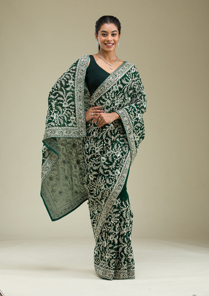 Green Zariwork Georgette Saree