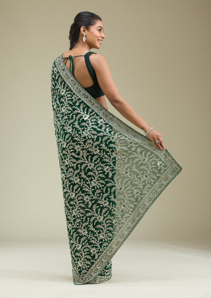 Green Zariwork Georgette Saree
