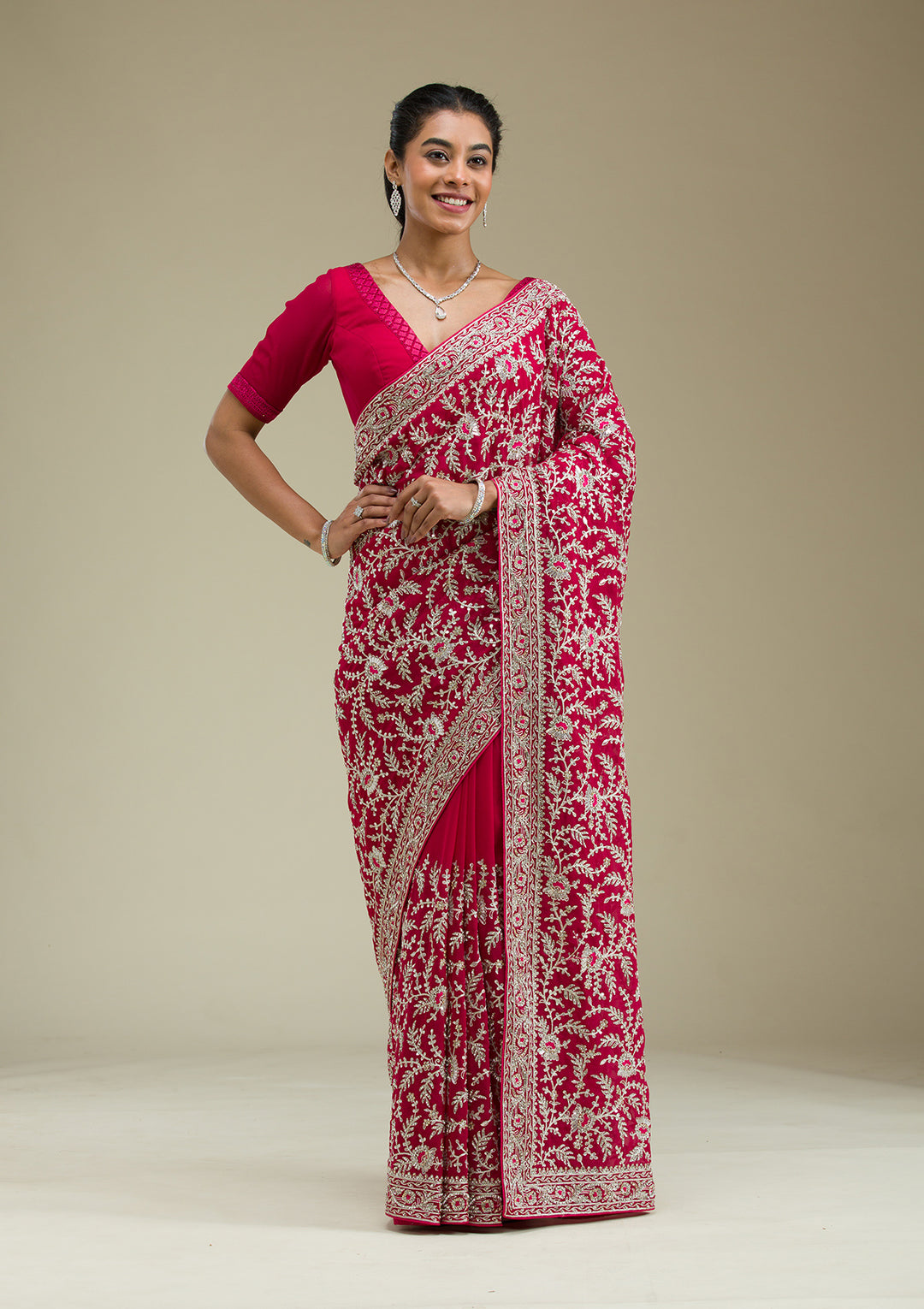 Rani Pink Zariwork Georgette Saree