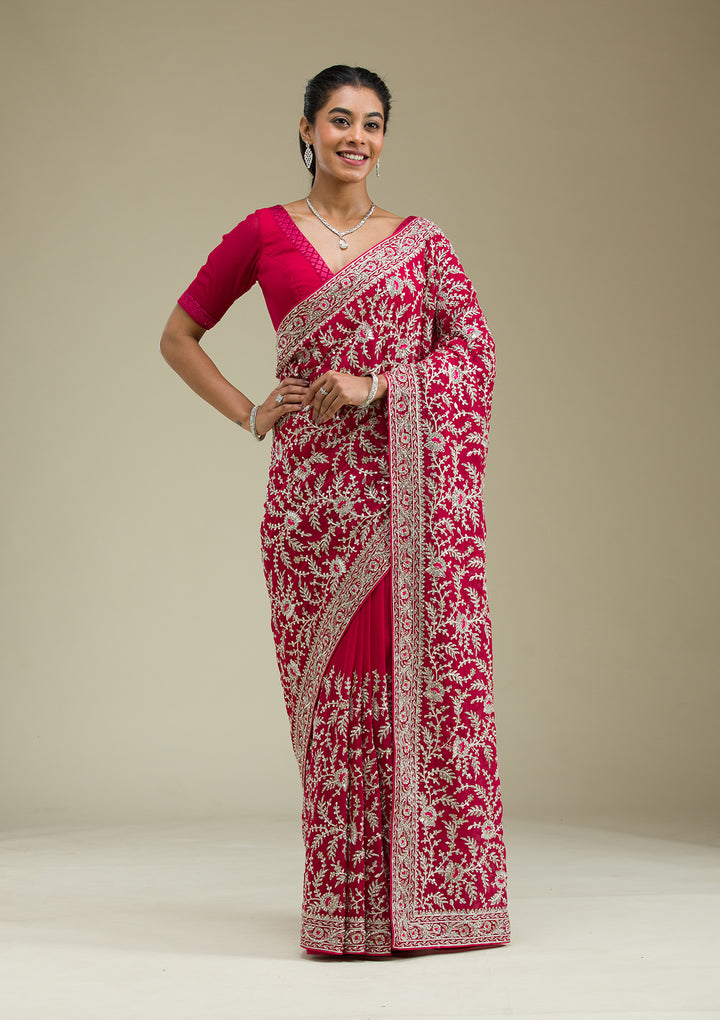 Rani Pink Zariwork Georgette Saree
