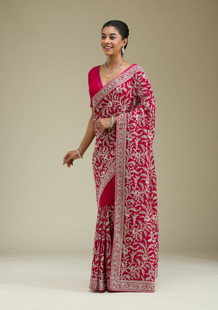 Rani Pink Zariwork Georgette Saree