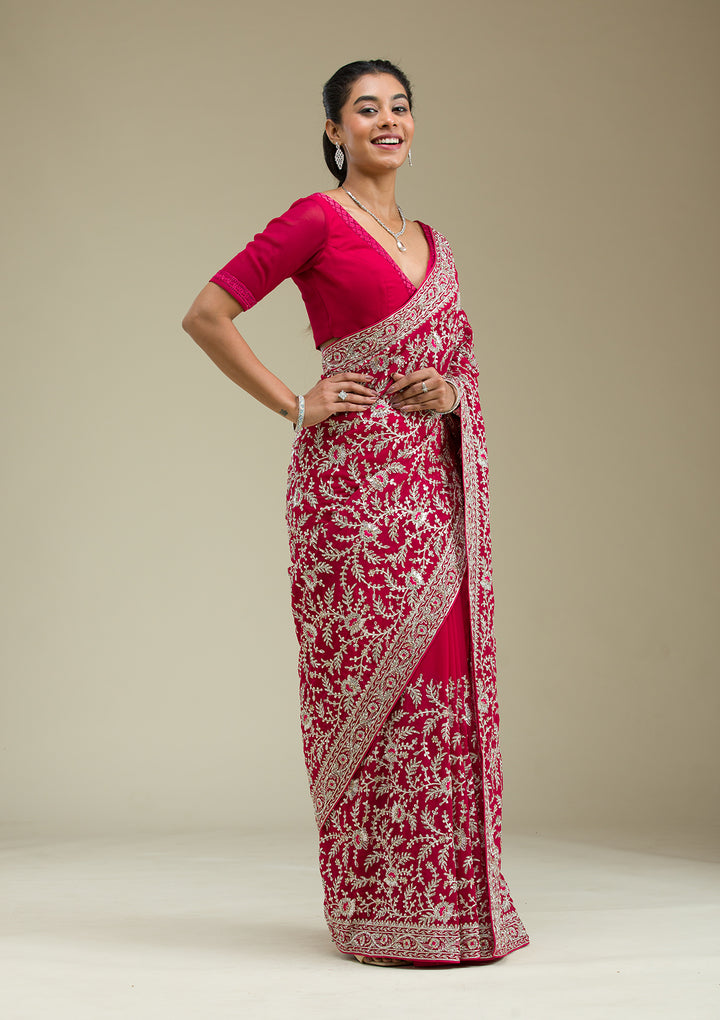Rani Pink Zariwork Georgette Saree