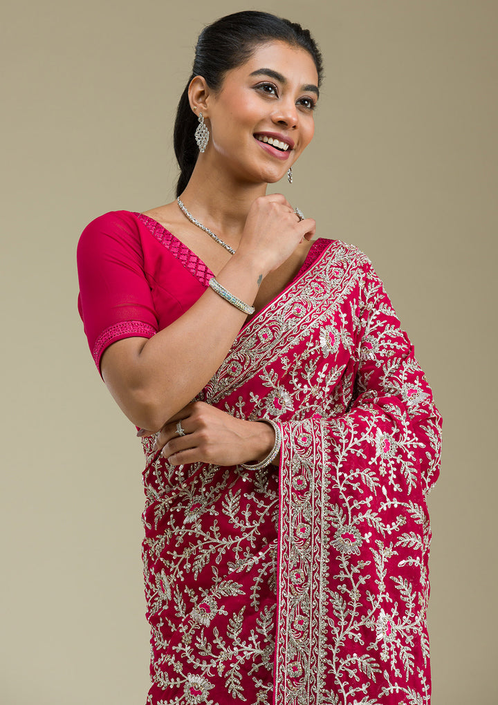 Rani Pink Zariwork Georgette Saree