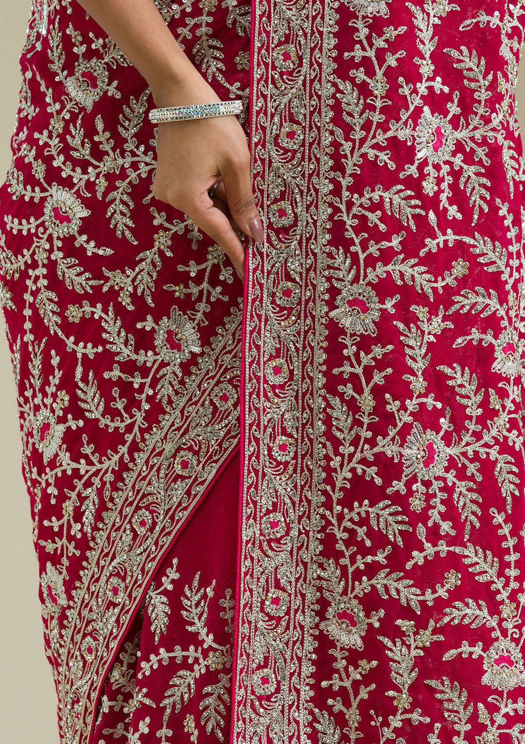 Rani Pink Zariwork Georgette Saree