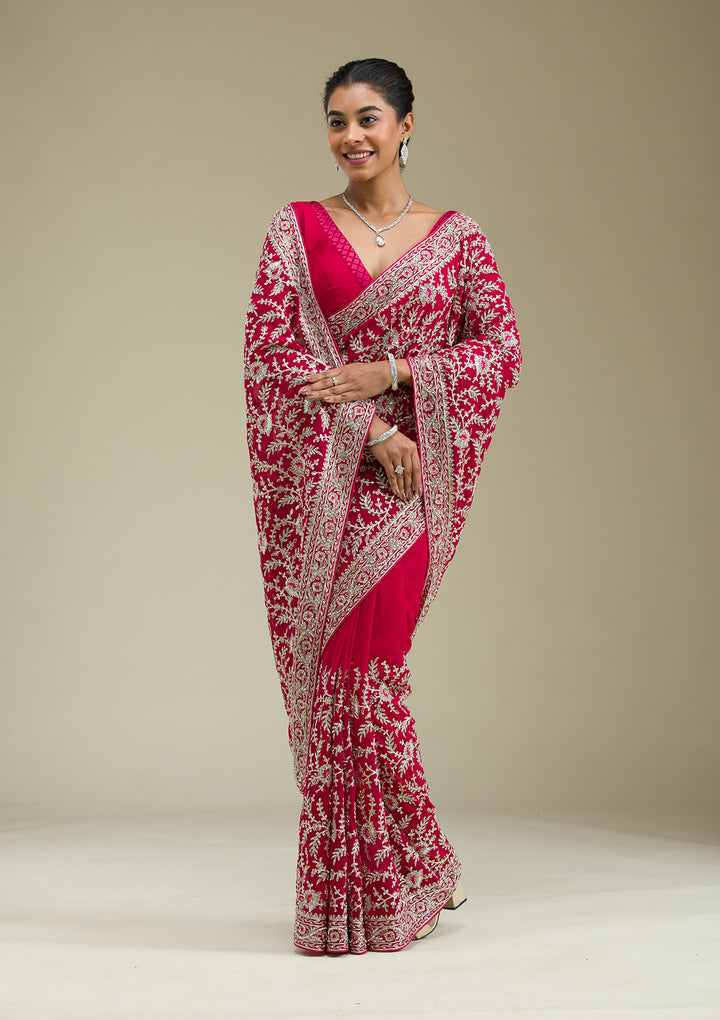 Rani Pink Zariwork Georgette Saree