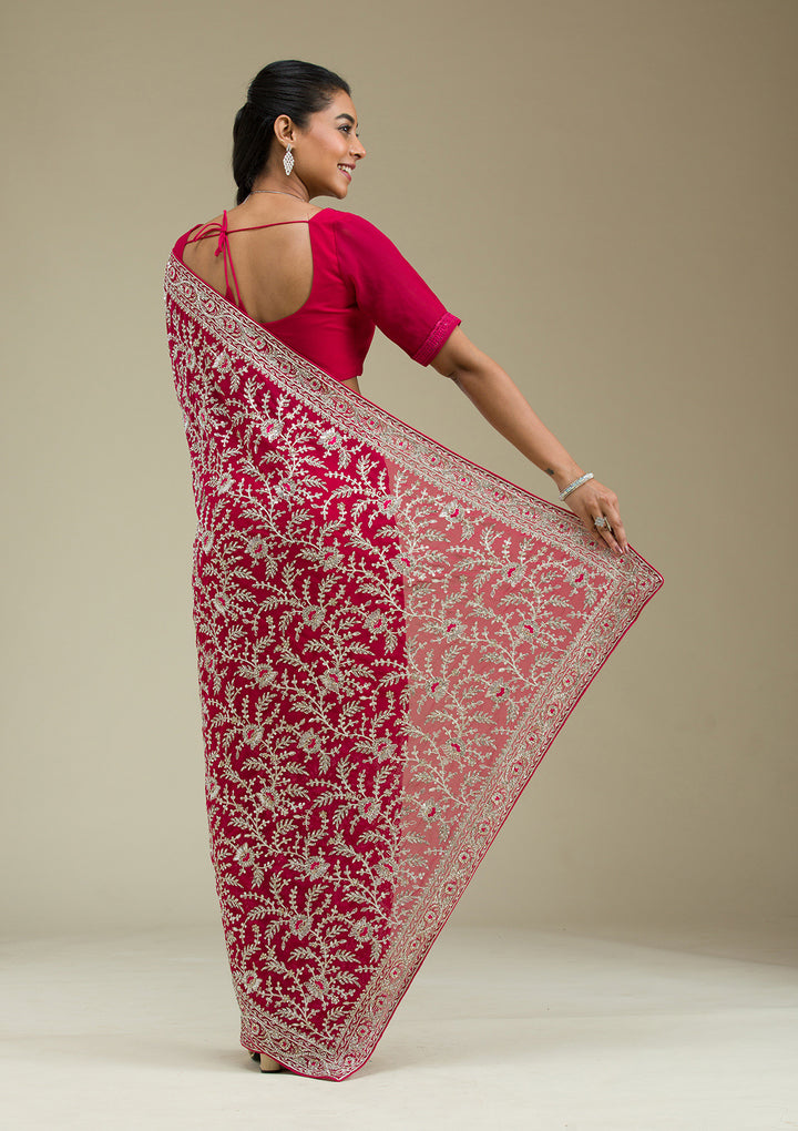 Rani Pink Zariwork Georgette Saree