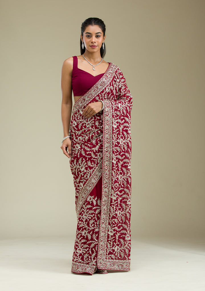 Red Zariwork Georgette Saree