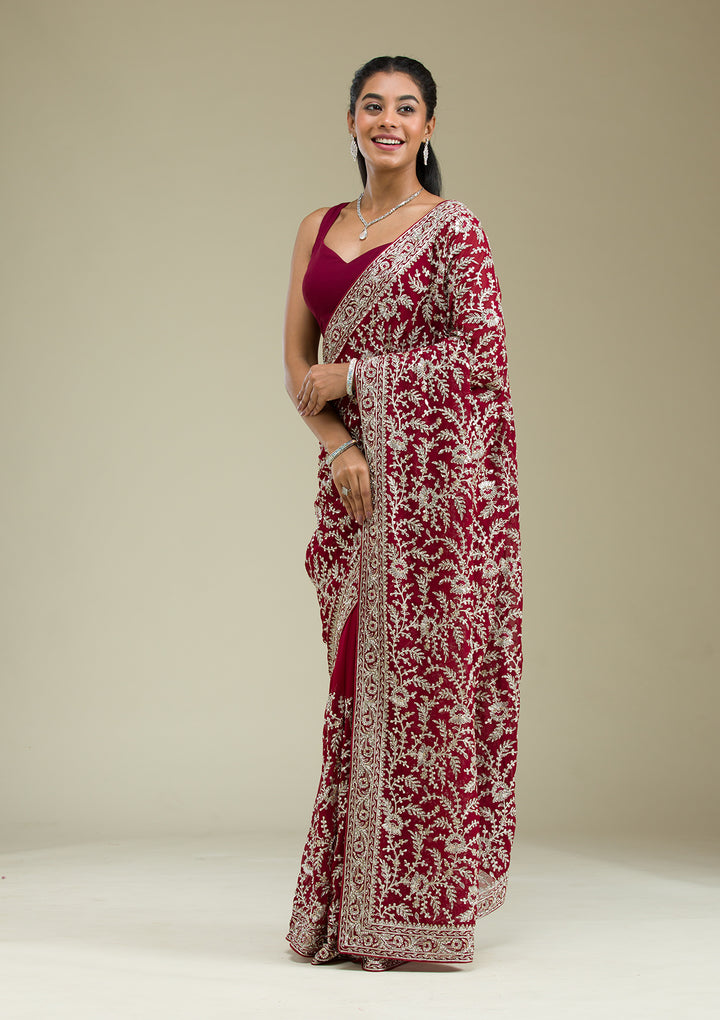 Red Zariwork Georgette Saree