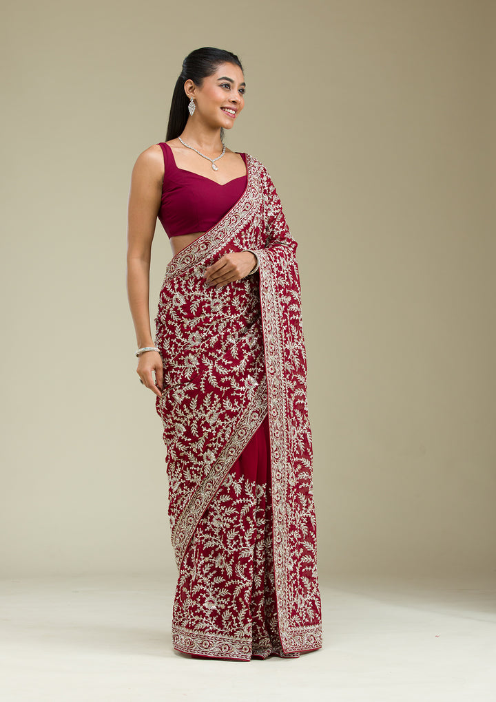 Red Zariwork Georgette Saree