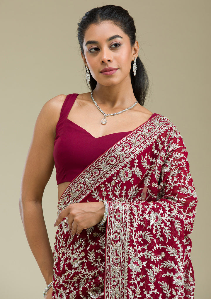Red Zariwork Georgette Saree