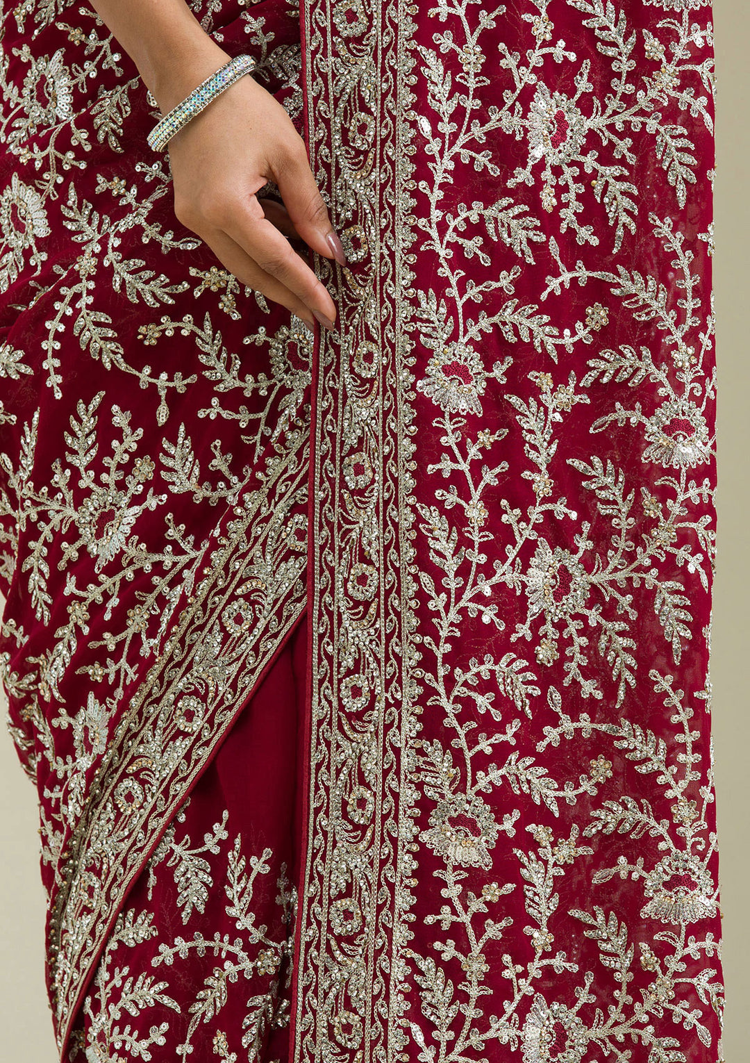 Red Zariwork Georgette Saree