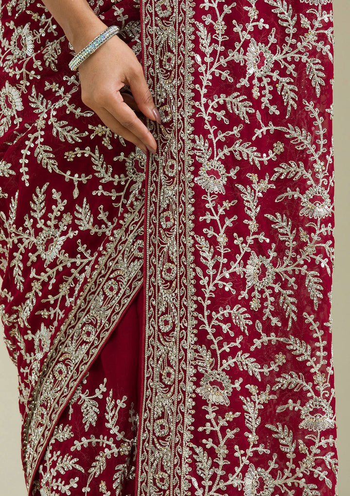 Red Zariwork Georgette Saree