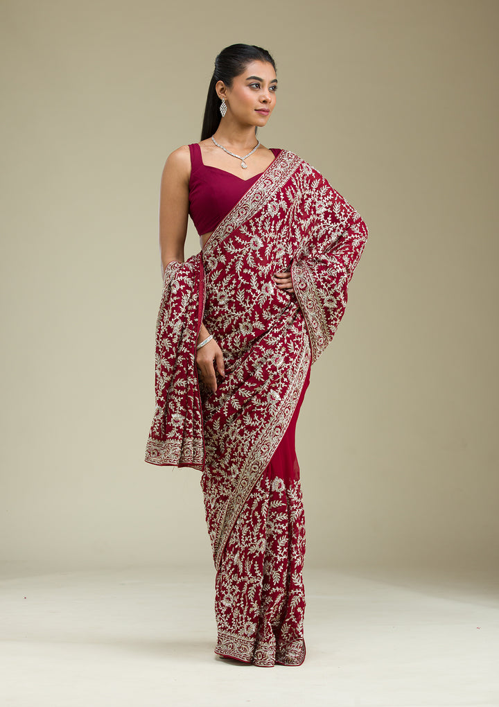 Red Zariwork Georgette Saree