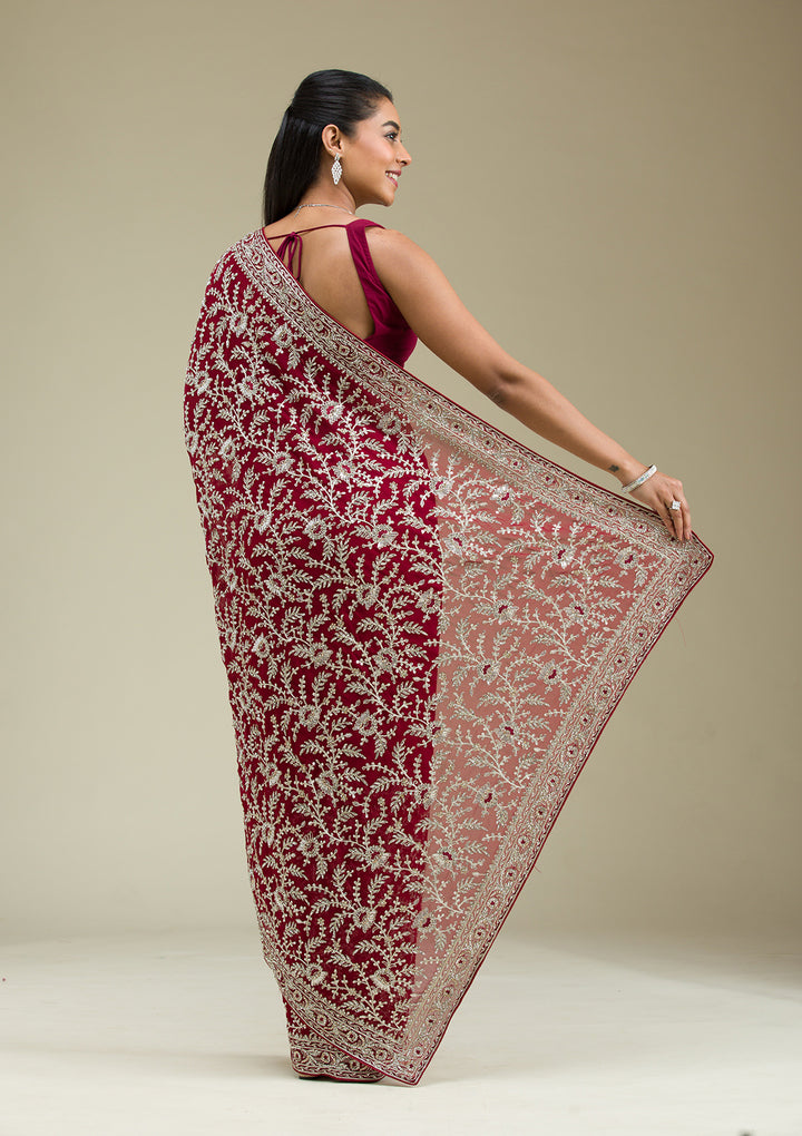 Red Zariwork Georgette Saree