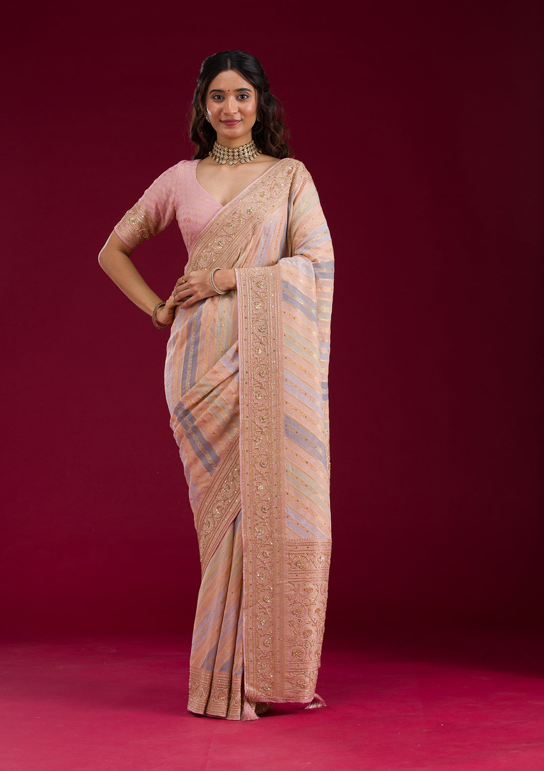 Beige Plain Georgette Saree