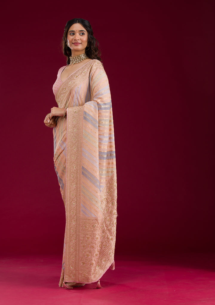 Beige Plain Georgette Saree