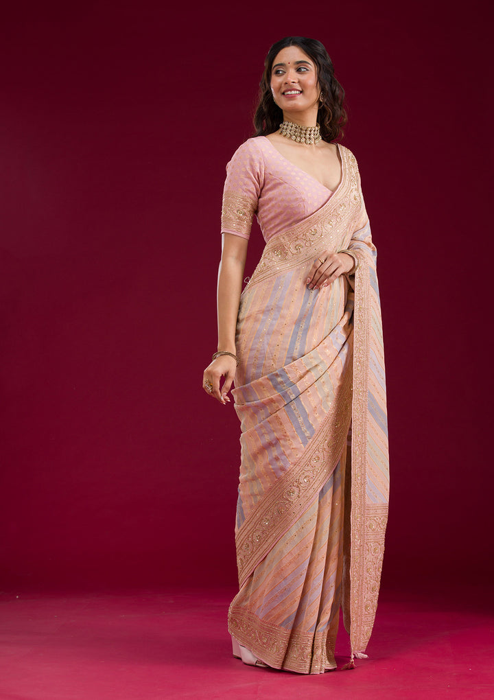 Beige Plain Georgette Saree