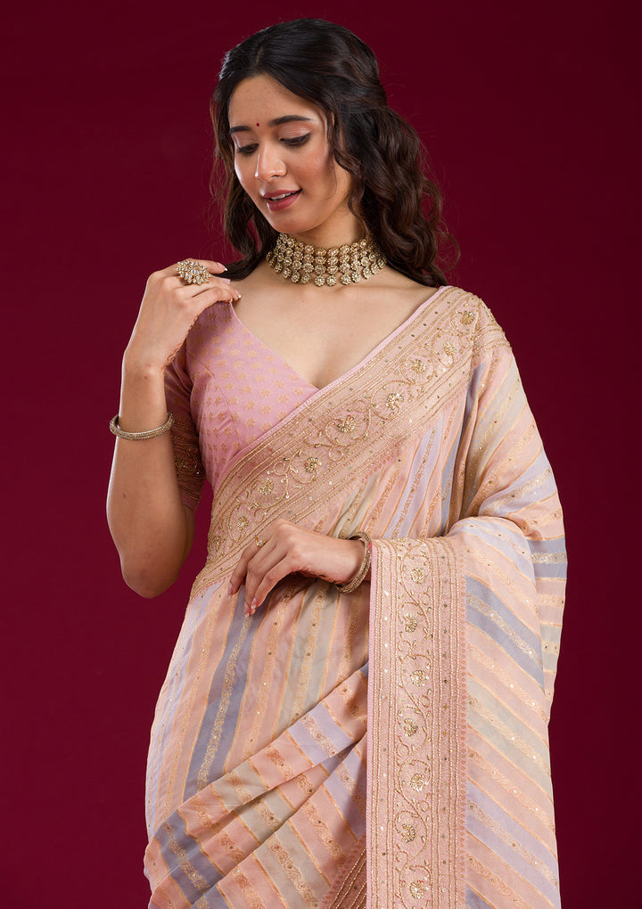 Beige Plain Georgette Saree