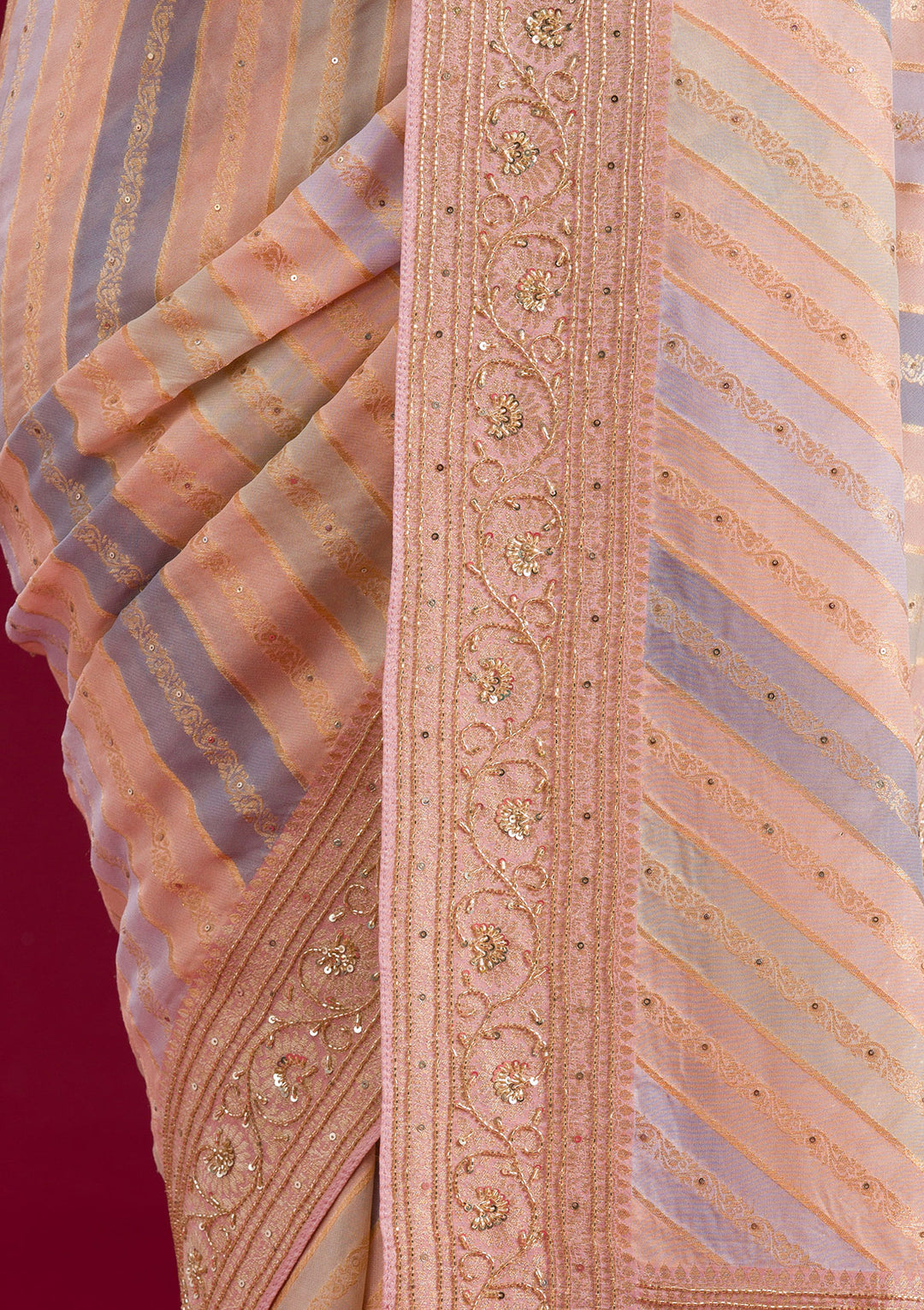 Beige Plain Georgette Saree