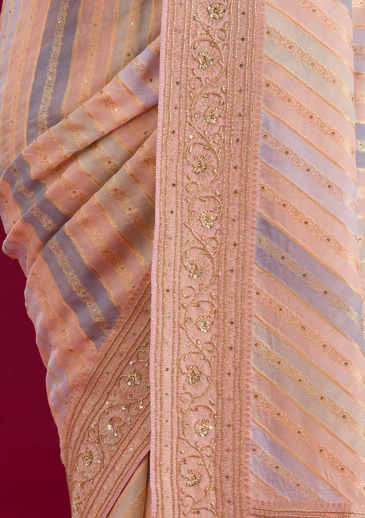 Beige Plain Georgette Saree