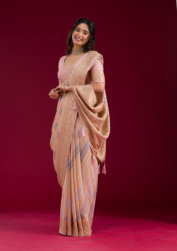 Beige Plain Georgette Saree