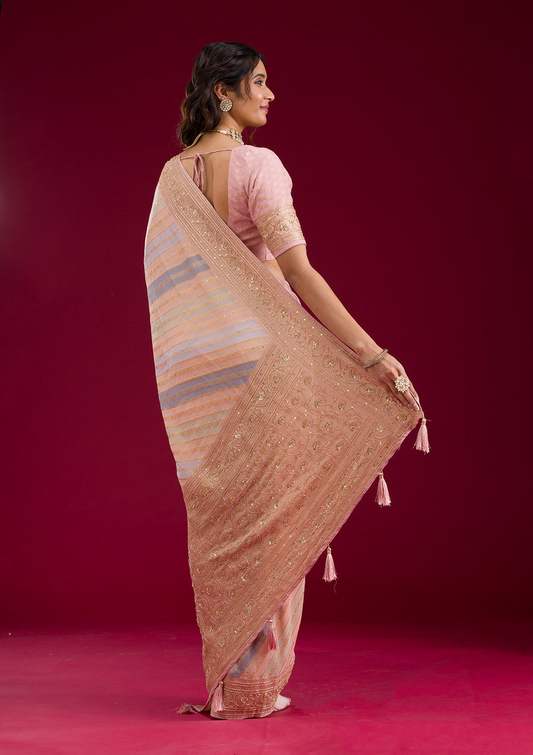 Beige Plain Georgette Saree