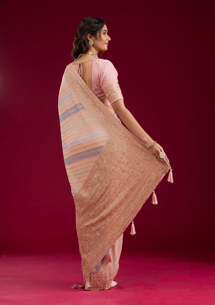 Beige Plain Georgette Saree