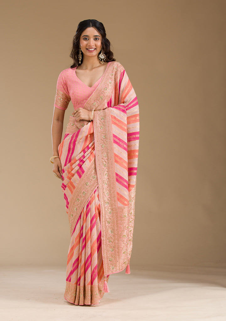 Pink Plain Georgette Saree