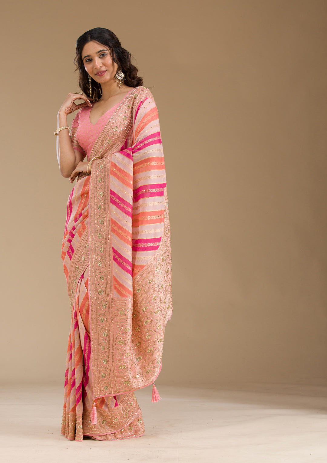 Pink Plain Georgette Saree