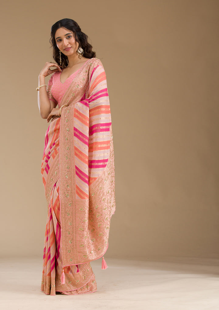 Pink Plain Georgette Saree