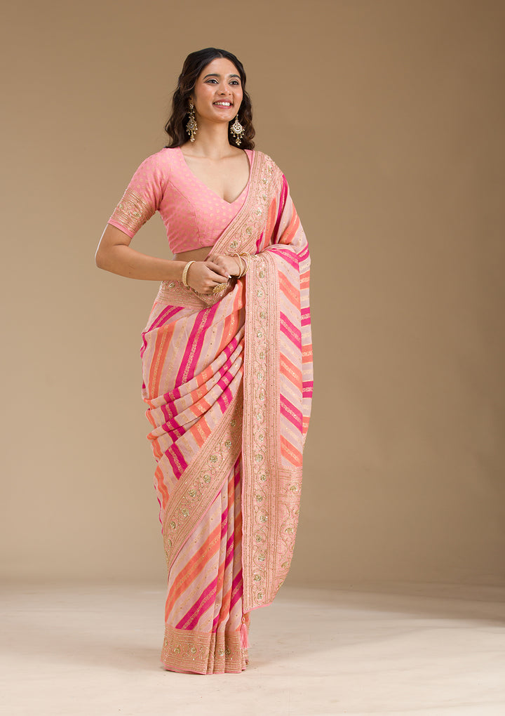Pink Plain Georgette Saree