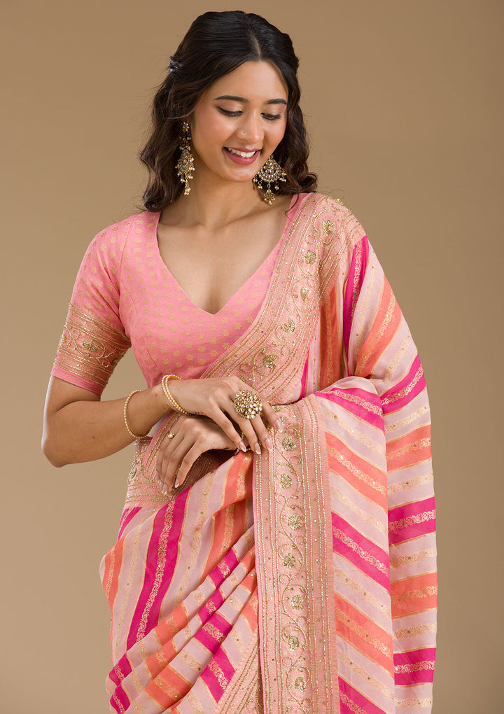 Pink Plain Georgette Saree