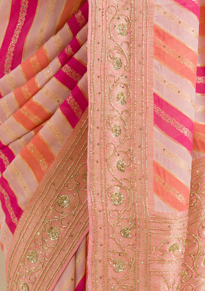 Pink Plain Georgette Saree