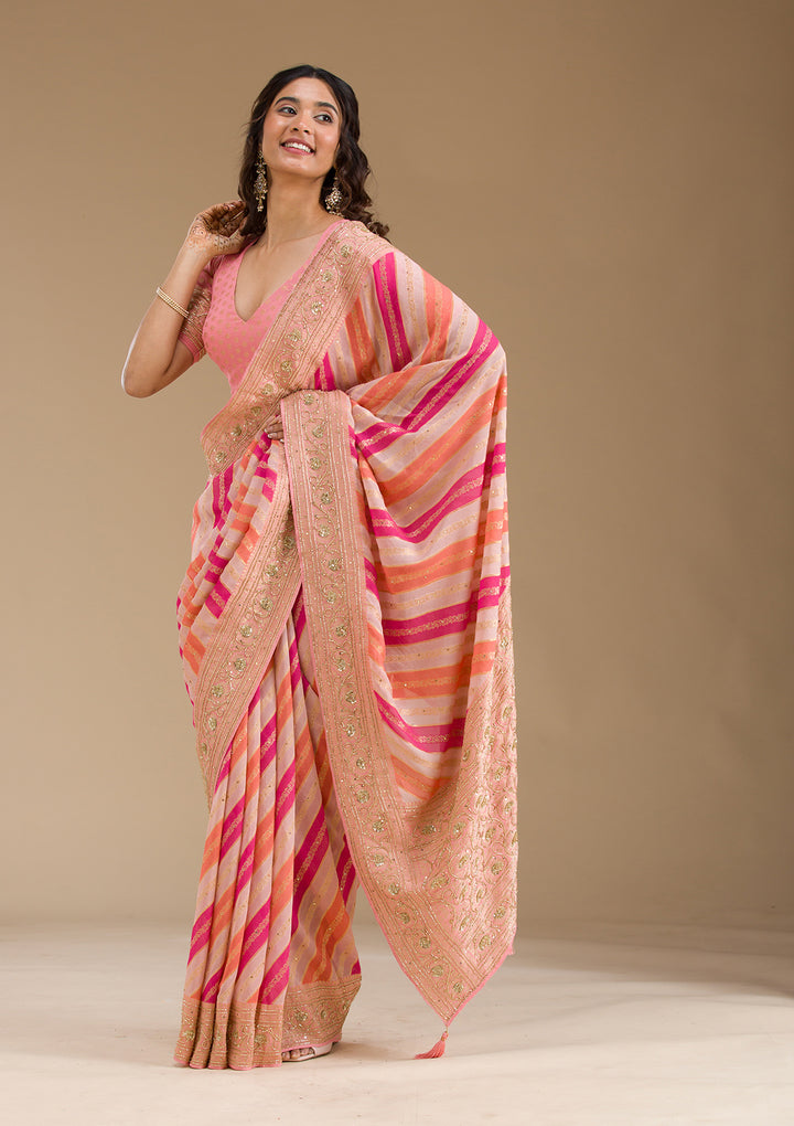 Pink Plain Georgette Saree