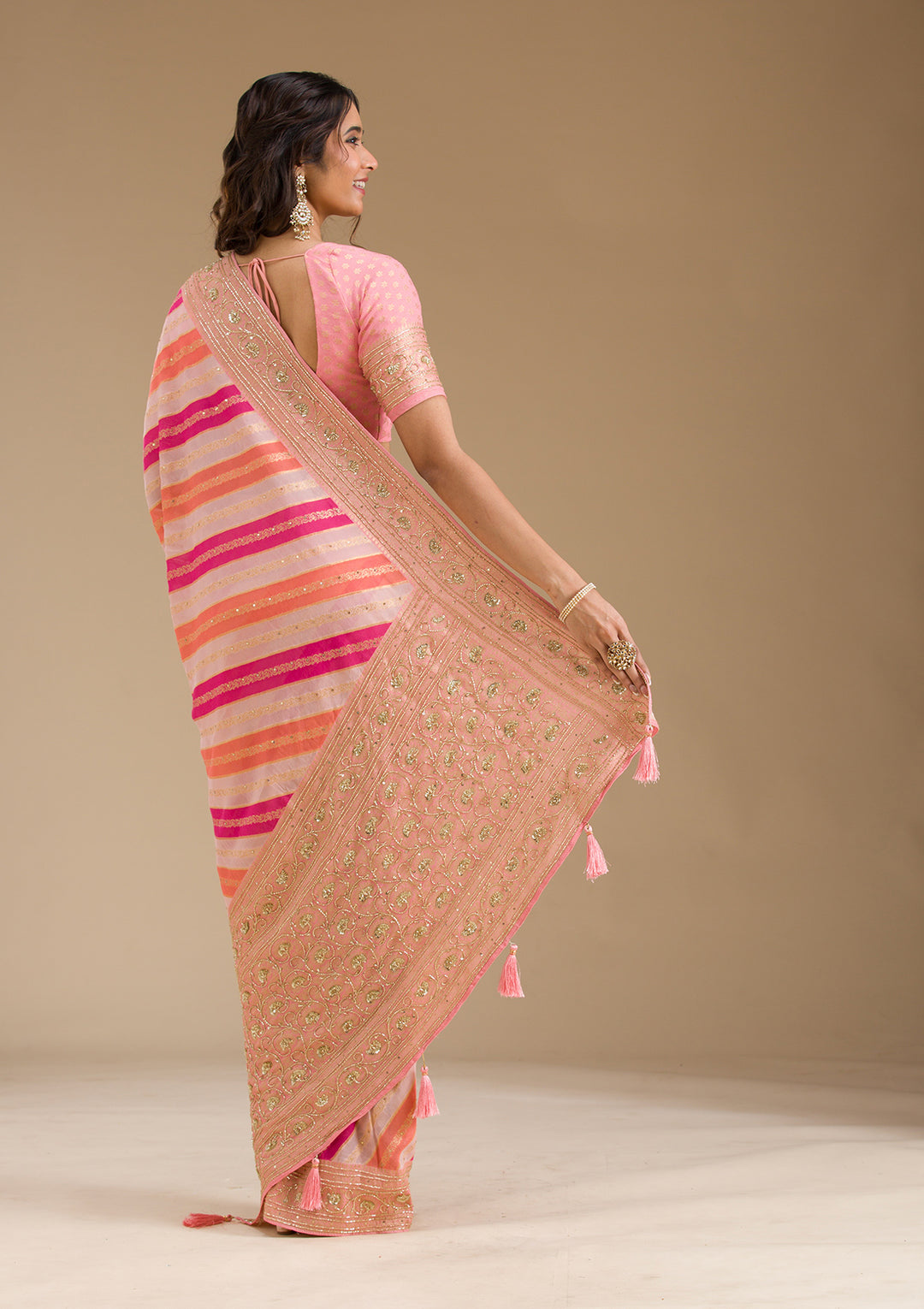 Pink Plain Georgette Saree